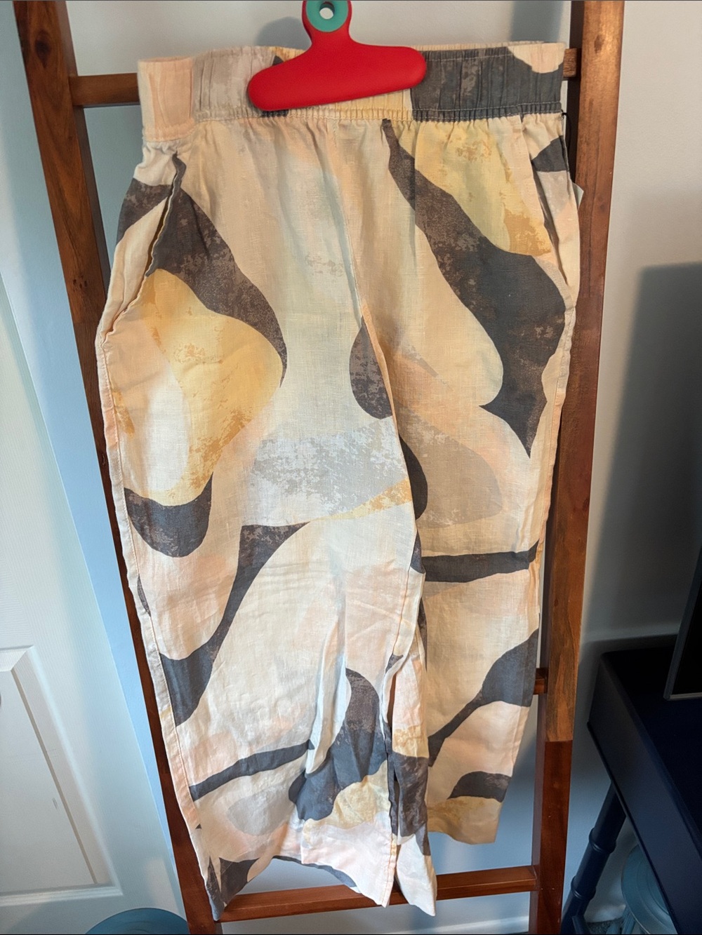 Rachel Zoe Lightweight Cream & Gray peach Printed women’slinen crop Casual Pants